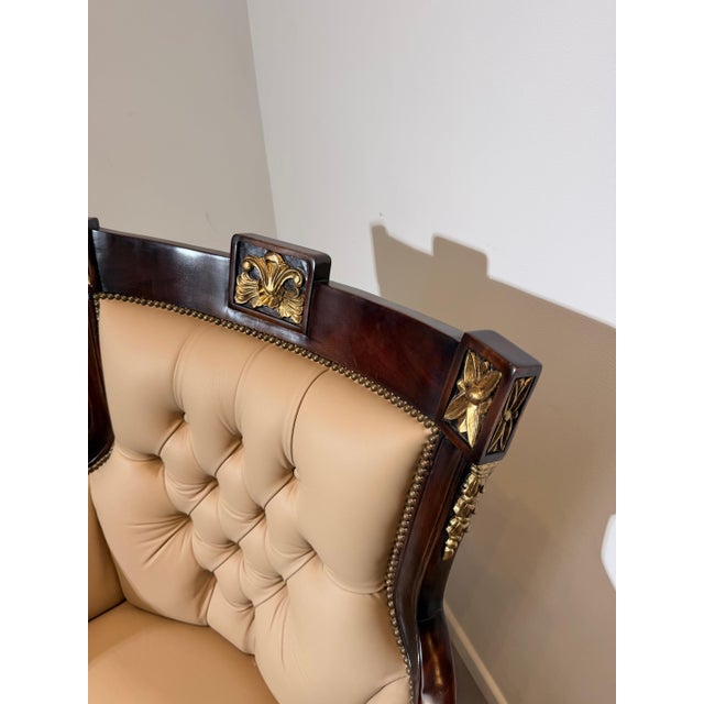 Traditional Empire Style Swivel Desk Chair in Leather For Sale - Image 3 of 8