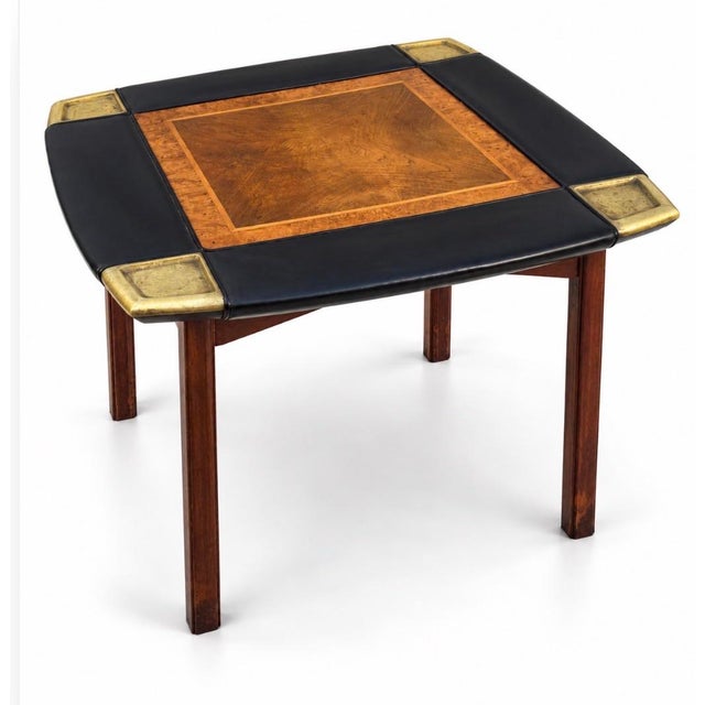 Wood 1960s John Stuart Game Table in Walnut Leather and Brass For Sale - Image 7 of 8