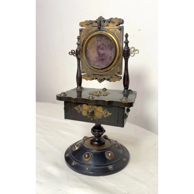 19th Century Antique 1800s English Handmade Wood Gilt Bronze Pocket Watch Holder Stand Vanity For Sale - Image 5 of 14