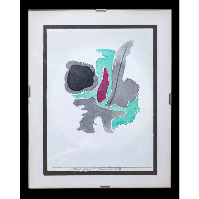 Mario Surbone, Black Flower, Original Charcoal and Watercolor, 1987 For Sale - Image 3 of 3