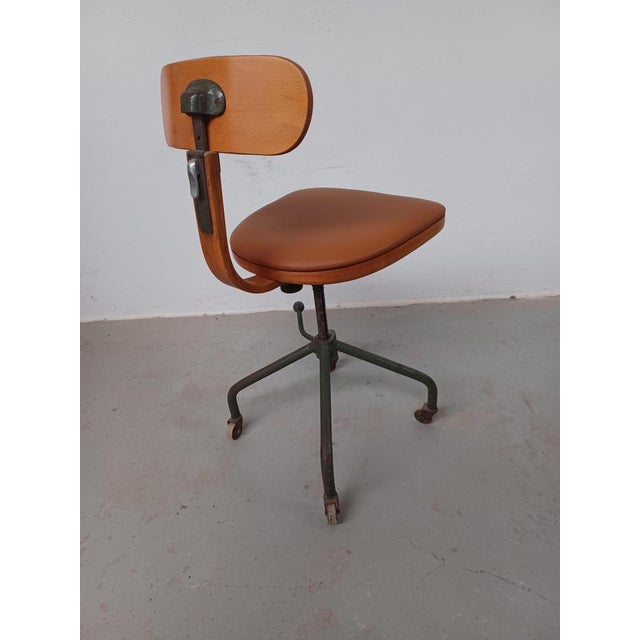 Wood Restored Office or Workshop Chair Reupholstered in Leather from Fritz Hansen, 1940s For Sale - Image 7 of 11