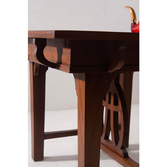 Art Nouveau Italian Walnut Extendable Dining Table with Lyre Motif Base, 1905 For Sale - Image 13 of 14