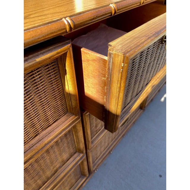 Vintage Mid-Century Thomasville 9 Drawer Faux Bamboo Dresser For Sale - Image 9 of 11