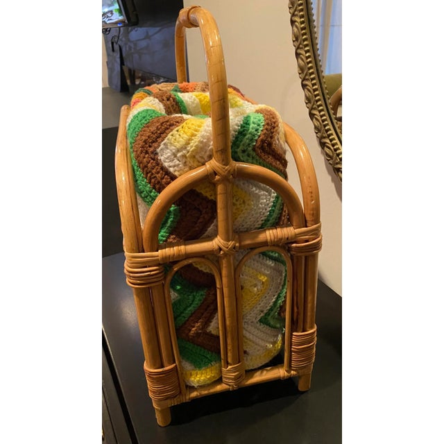 1970s Vintage Arched Rattan Magazine Rack Basket For Sale In Chicago - Image 6 of 10
