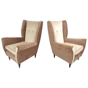 Modern Italian High Back Lounge Chairs - A Pair