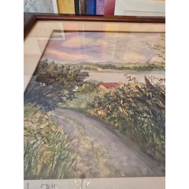 Surrealism 1940s Vintage Mid Century Hudson River Painting Signed, Framed For Sale - Image 3 of 12
