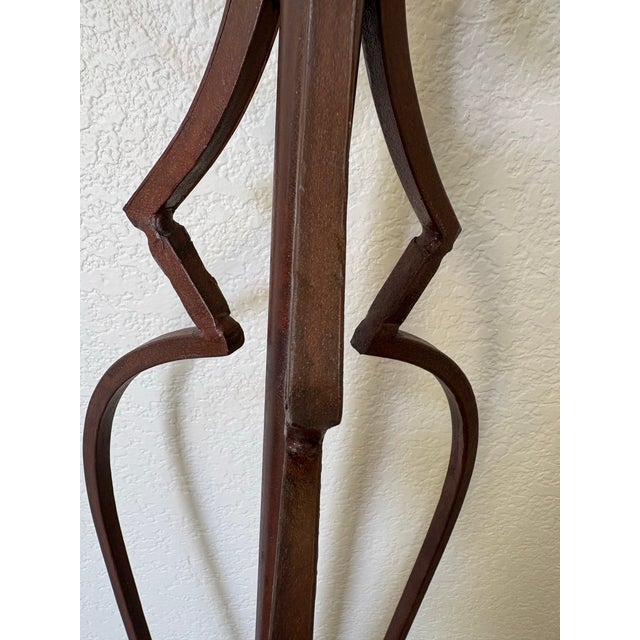 Vintage Spanish Revival Scrolled Wrought Iron Floor Lamps With Antiqued Shades – Pair For Sale - Image 10 of 15