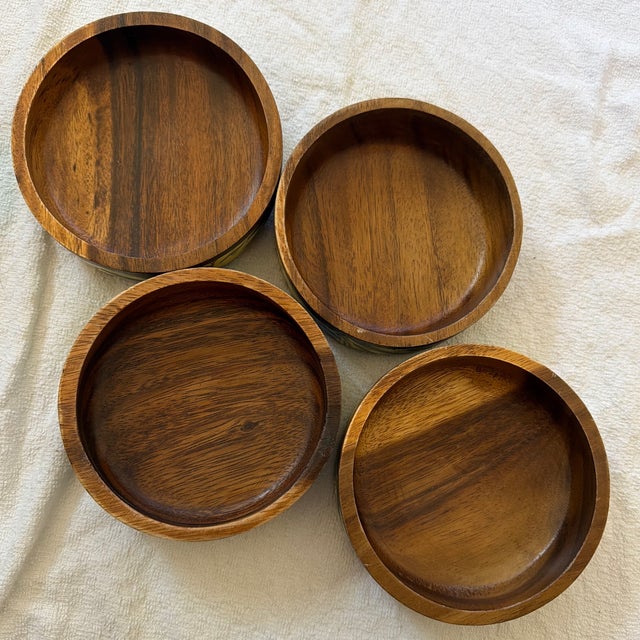Vintage Handcrafted Wooden Black Lacquer & Bamboo Salad Serving Set - 6 pcs For Sale - Image 10 of 12