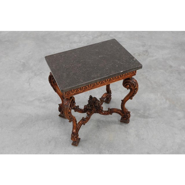 Napoleon III Style Carved Walnut Side Table with Bluestone Top, France, 1900s For Sale - Image 5 of 15
