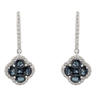 14k Gold Retro 4.39ct Deep Blue Sapphire & Diamond Clover Drop Earrings- A Pair For Sale