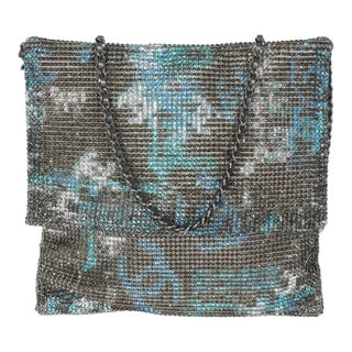 Silver Blue Graffiti CC Chainmail Flap Bag For Sale
