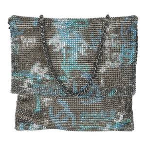 Silver Blue Graffiti CC Chainmail Flap Bag