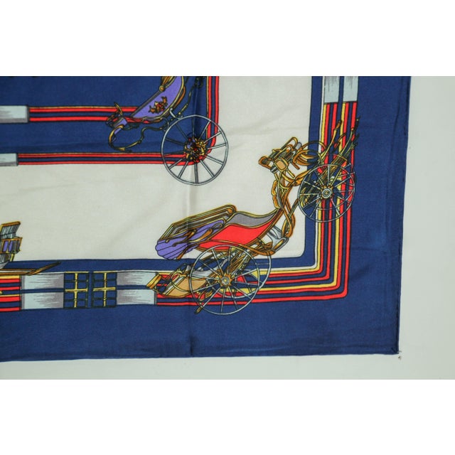 Vintage royal blue silk scarf with British royal horse carriages motif. Vintage Designer British Women's Accessories with...