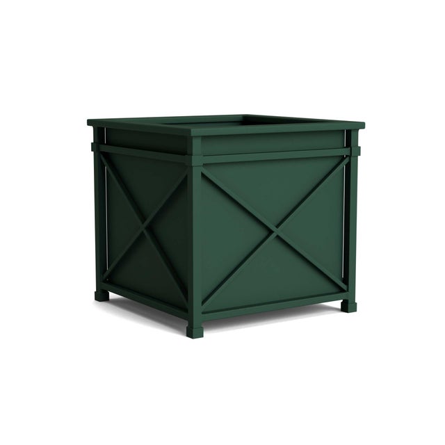 Brown Jordan Venetian 22" Square Planter in Forest Green For Sale