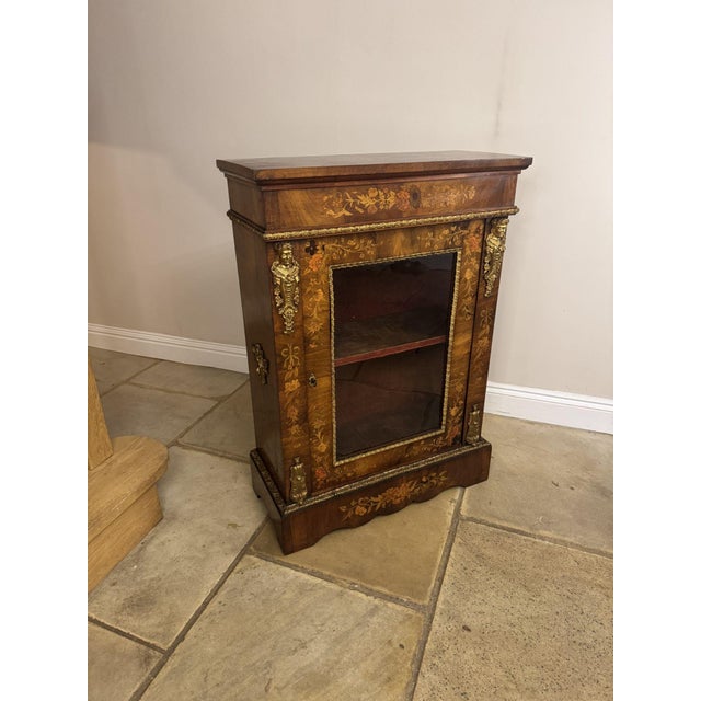 Antique Victorian Walnut Marquetry Inlaid Pier Cabinet, 1860 For Sale - Image 3 of 13