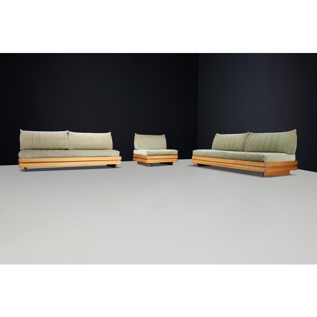 Vintage Lounge Chair and Two-Seater Sofas in Elm and Olive Green Upholstery from Maison Regain, 1970s, Set of 3 For Sale - Image 16 of 18