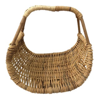 Vintage Woven Rattan Firewood Basket For Sale