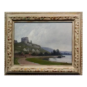 Alexis Fournier -Chateau Gaillard in Normandy Cloudy Sky-19th Century Tonalist Oil Painting