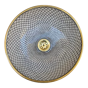 14 Karat Gold Moroccan Black Ceramic Handmade and Hand Painted Round Washbasin Sink