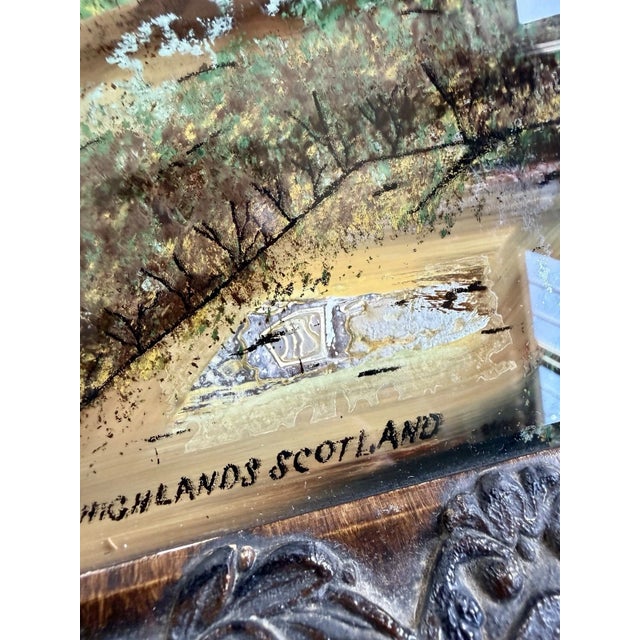 Early 20th Century Art Nouveau Reverse Painting, Mother-of-Pearl Inlay Scottish Highlands Cottage in Ornate Frame For Sale - Image 14 of 18