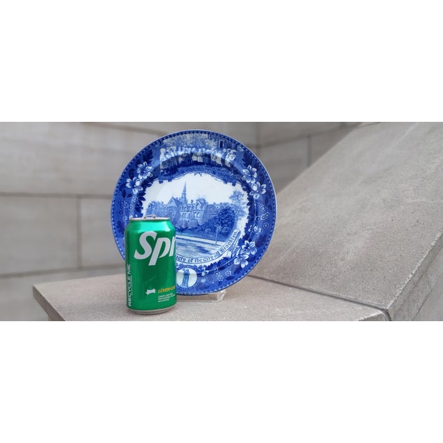 1900s Blue Transferware Plate American Scene on Staffordshire ~ Brooklyn Orphan Asylum Society For Sale - Image 18 of 18