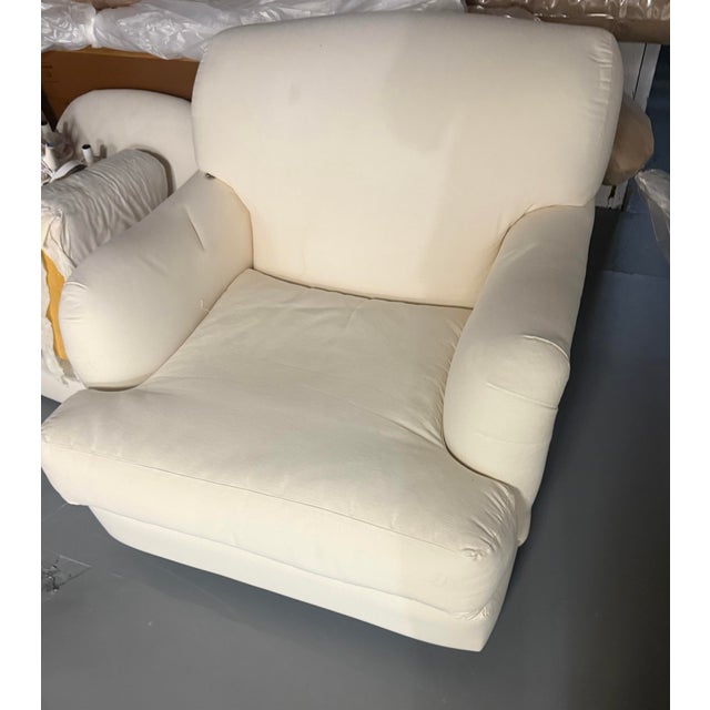 Wood 1990s Quatrine Milan English Roll Arm Lounge Chair in Ivory Cotton Duck For Sale - Image 7 of 8