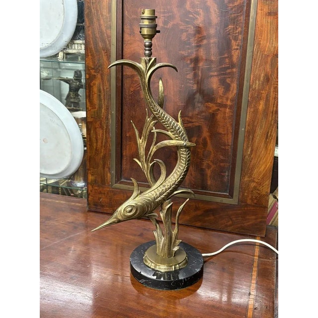 Mid-Century Brass Swordfish Table Lamp For Sale - Image 3 of 11