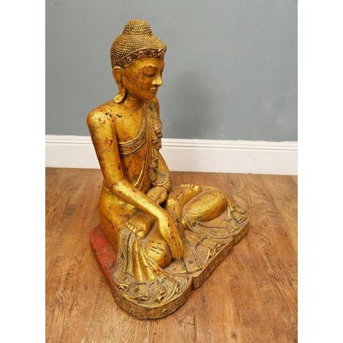 Thai Carved Gilt Wood Buddha Figure with Lotus Pose For Sale - Image 5 of 13