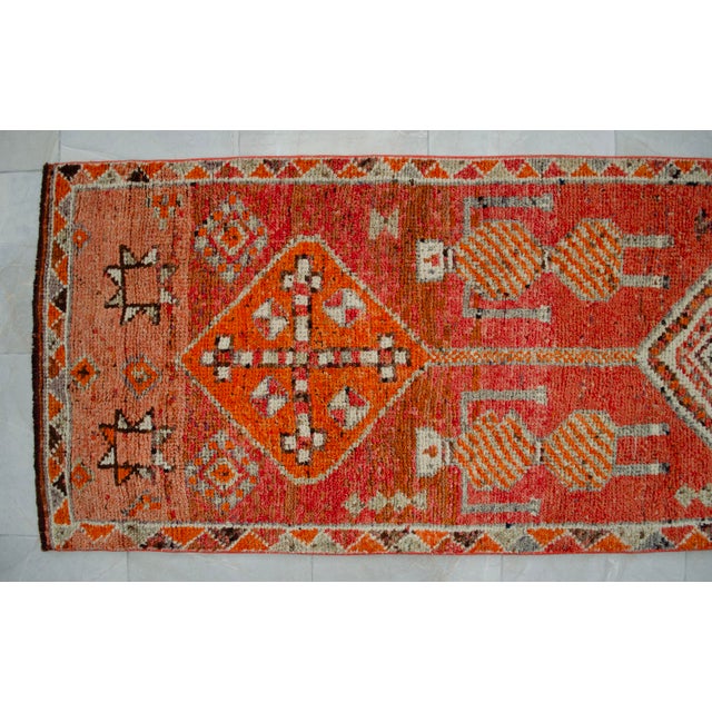 Antique Style Orange Runner Rug, Hand Knotted Turkish Carpet, 3x12 Vintage Area Rug, Rare Alien Motif Decor, Organic Modern Rug For Sale - Image 11 of 16