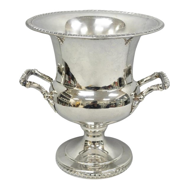 Mid 20th Century English Regency Silver Plated Trophy Cup Urn Champagne Chiller Ice Bucket For Sale