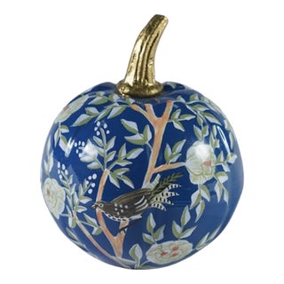 Blue Chinoiserie Tole Pumpkin 4" For Sale