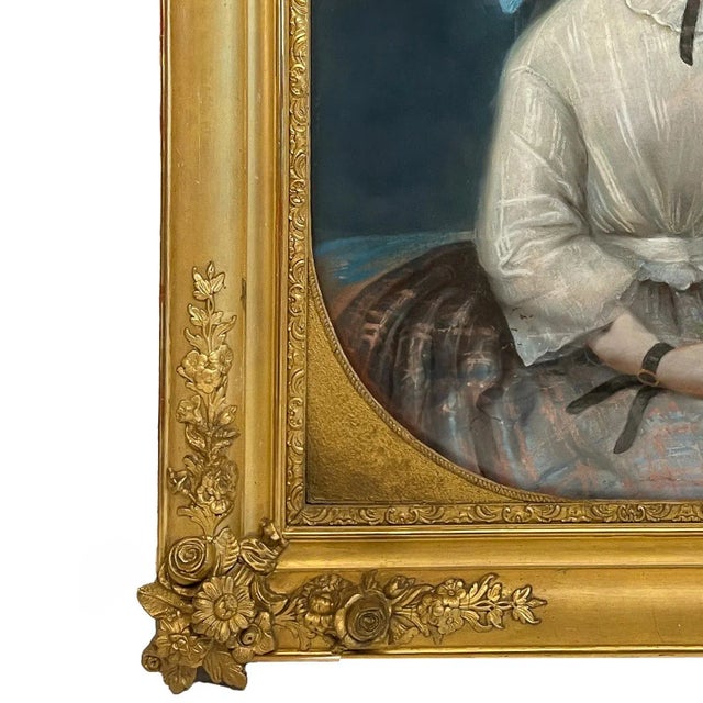 Antique 19th Century Swiss School Pastel Portrait Painting Beautiful Young Girl, Attributed to Albert Anker, Circa 1870 For Sale - Image 10 of 12
