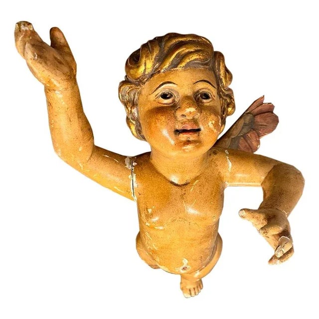 19th Century Wood Carved Angel Sculpture, Spain, 1800s For Sale - Image 6 of 7