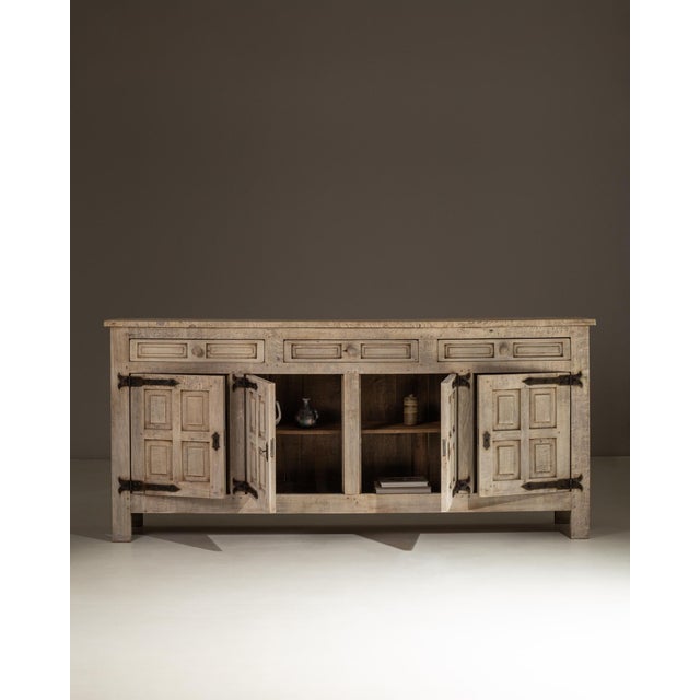 Brown 1970s French Primitive Oak Buffet With Iron Hardware For Sale - Image 8 of 18