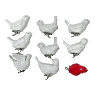 Vintage Ceramic Clip-on Bird Ornaments – Mid Century Tree Decorations, Set of 9 For Sale