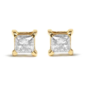 10K Yellow Plated .925 Sterling Silver 5/8 Cttw Princess Cut Diamond Push-Back 4-Prong Classic Stud (J-K Color, I2-I3 Clarity)