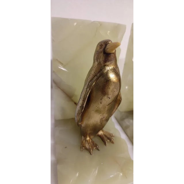 Onyx and Penguin Bookends in Gilt Metal, Spain, 1960s, Set of 2 For Sale - Image 4 of 8