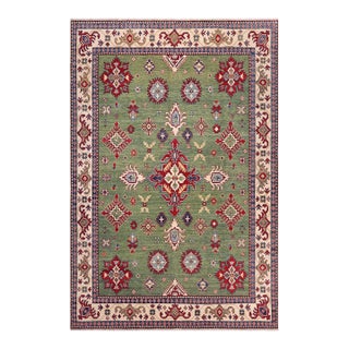 Boho Chic Kazak Light Green/Beige Wool Rug - 8'3''x9'5'' For Sale