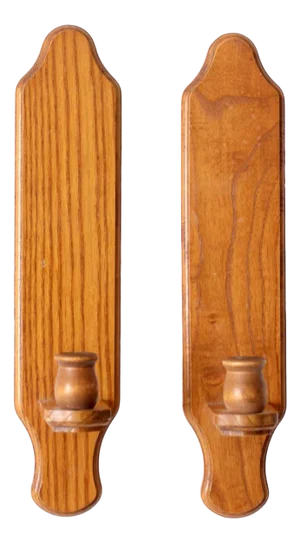 Vintage Wooden Candlestick Wall Sconces Pair