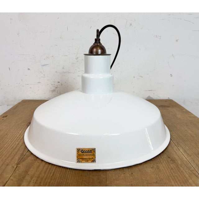 Industrial White Enamel Factory Pendant Lamp from Quadrangle Mfg. Co., 1960s For Sale - Image 13 of 18