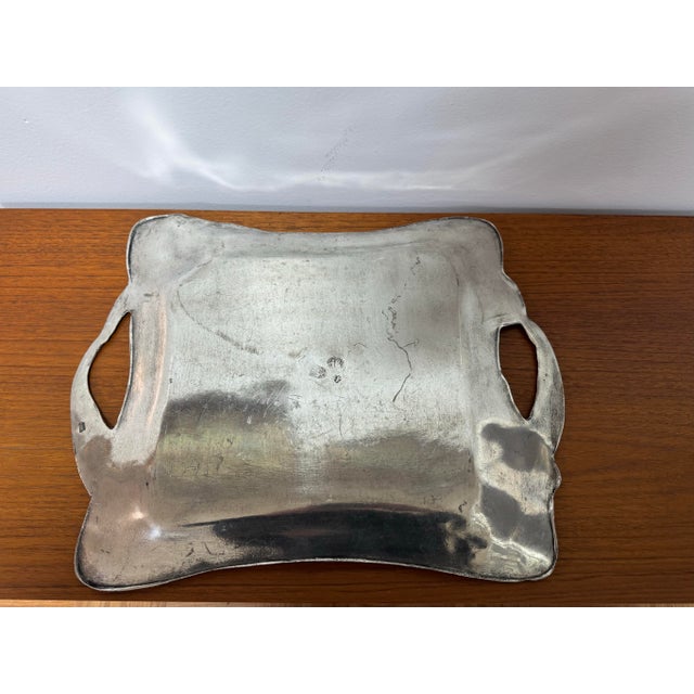 Metal Antique German Jugendstil Pewter Tray With Sculptural Floral Handles, C. 1900 For Sale - Image 7 of 9