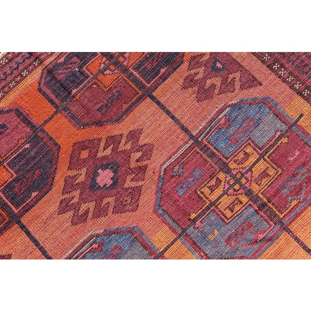 Vintage Wool Ersari Rug in Wool With Gul Design in Orange, Blue, and Brown 5'0 X 8'10 For Sale - Image 12 of 12