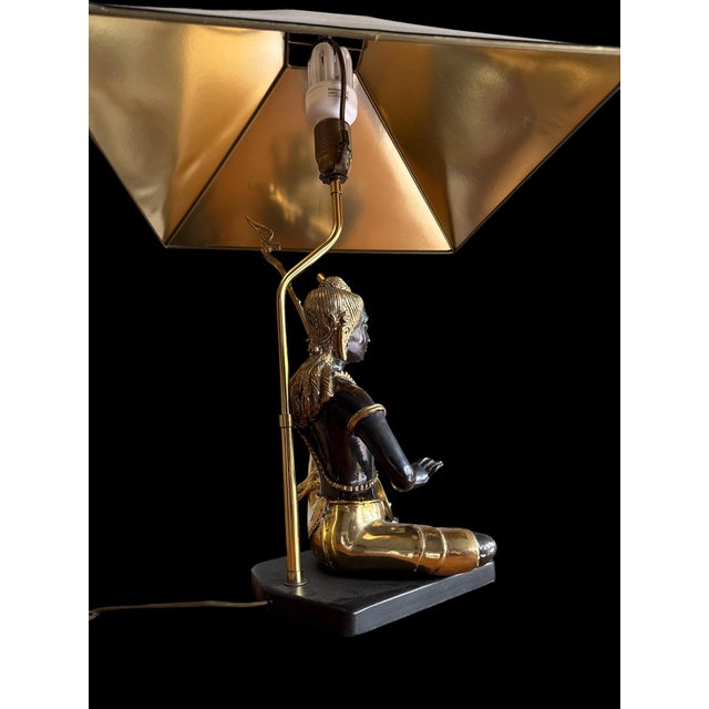 Late 20th Century Art Deco Bronze Statue Lamp With Gold-Tone Shade For Sale - Image 12 of 12