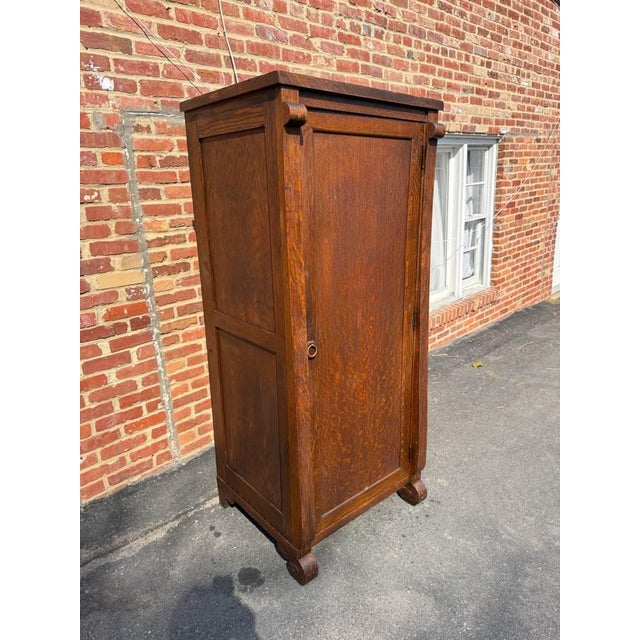 Early 20th Century Antique Victorian Oak Wardrobe Cabinet For Sale - Image 5 of 15