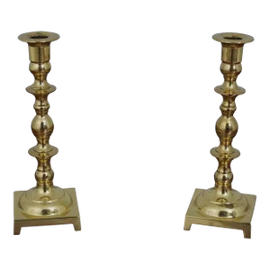 Pair Colonial Style Solid Brass Candlesticks
