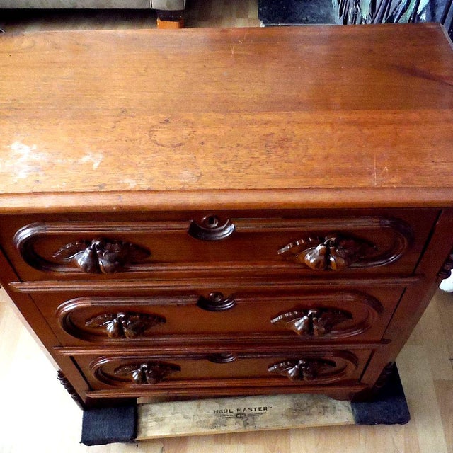 1871 Antique Walnut Carved Pear Pull Handle Nightstand Chairish
