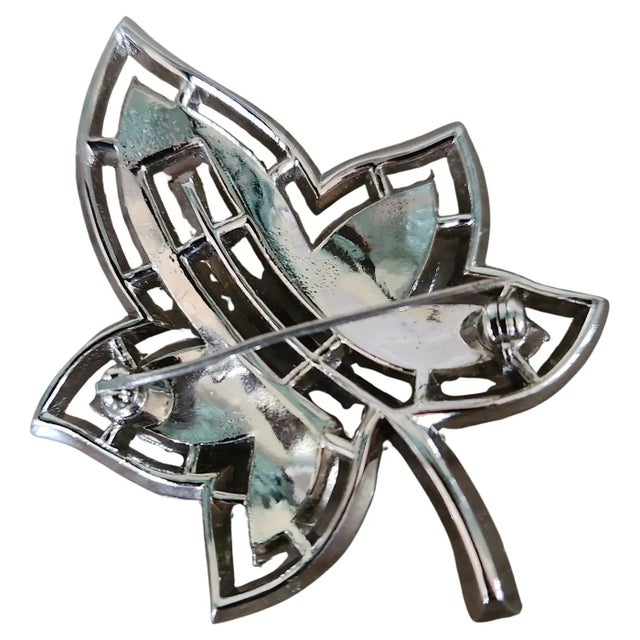 1951 Trifari Alfred Philippe Leaf Brooch Diamanté Pavé For Sale - Image 9 of 11
