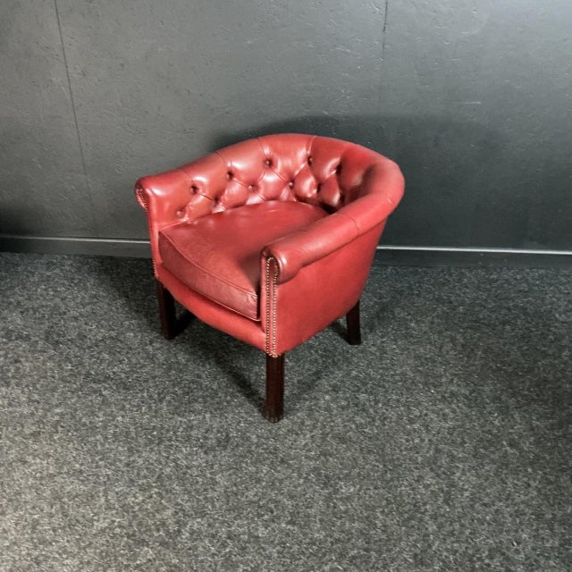 Red Red Leather Button Back Armchair, 1985 For Sale - Image 8 of 8