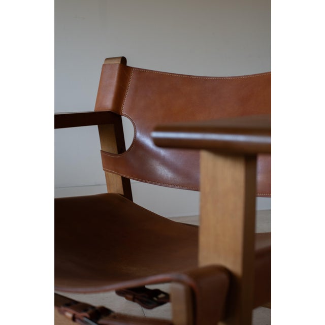 1950s B195 Attributed to Børge Mogensen Spanish Chair in Leather & Oak, Mid-Century For Sale - Image 5 of 9