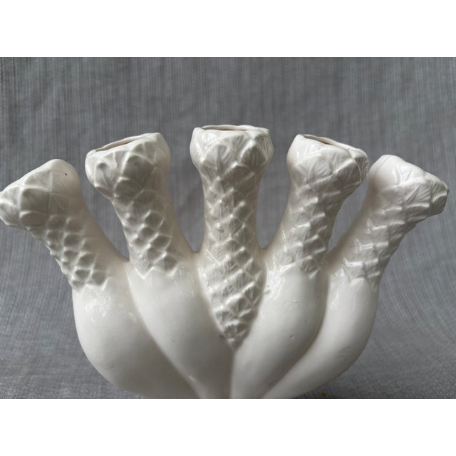 Shabby Chic Vintage White Five Finger Vase For Sale - Image 3 of 16